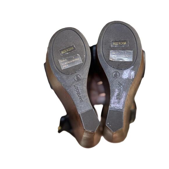 y2k vtg. mega high faux wood chunky bamboo wedge sandals size 5.5-6 like new - Picture 8 of 8